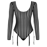 Petite Noir Body with Suspenders (XL) - Angel Lingerie UK