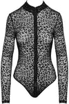 Noir Handmade Leopard Flock Bodysuit - Angel Lingerie UK
