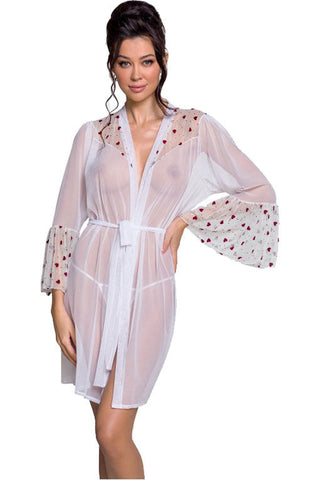 Passion Lovelia Penignoir Dressing Gown White - Angel Lingerie UK